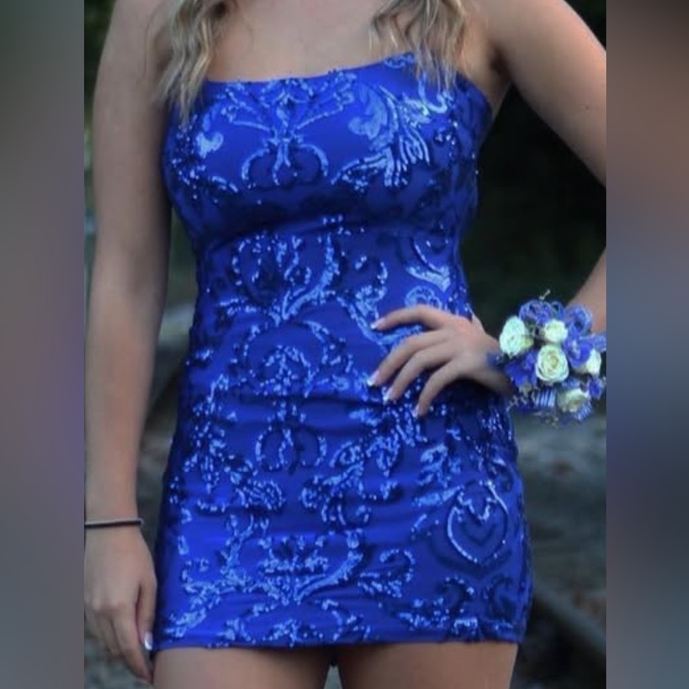 Elegant Sapphire Blue Sequin Mini Dress
